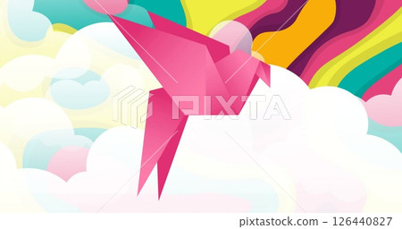Image of paper bird over colourful background Image of paper bird over colourful background 126440827