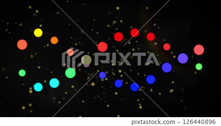 Image of colourful dna strand and light spots on black background 126440896