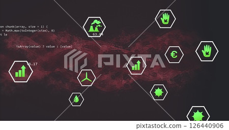 Image of ecology icons and data processing over dna strand Image of ecology icons and data processing over dna strand 126440906