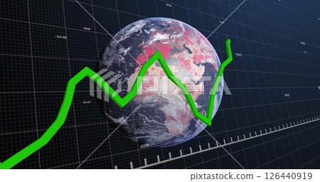 Image of green line and digital data processing over globe Image of green line and digital data processing over globe 126440919
