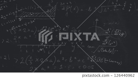 Image of mathematical equations on black background 126440962