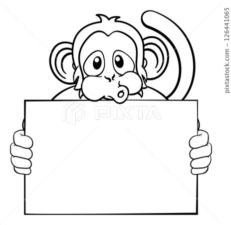 Monkey Cartoon Character Animal Holding Sign 126441065