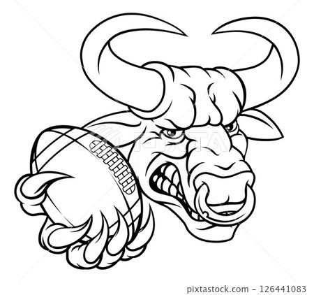 Bull Minotaur Longhorn Cow Football Mascot Cartoon 126441083