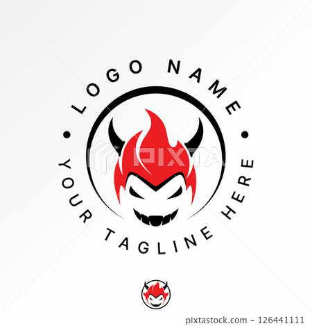 Logo design graphic concept creative premium vector stock image top sell head face horn devil lucifer demon satanic skull to gothic scary horror angry 126441111