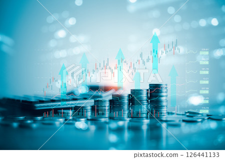 Stock market chart displayed rapid growth in economy, driven by technology investments, financial data highlighted key trends in business and finance. stock, market, graph, chart, finance, business. 126441133