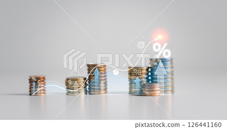 Finance chart showed a significant increase in stock market profits, driven by higher interest rates and steady growth in money investments. finance, growth, increase, interest, money, profit, stock. 126441160