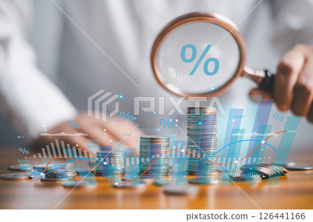 Stock market chart shows steady financial growth, reflecting profitable investments and strong business performance in finance sector. stock, finance, growth, business, chart, financial, graph, money 126441166