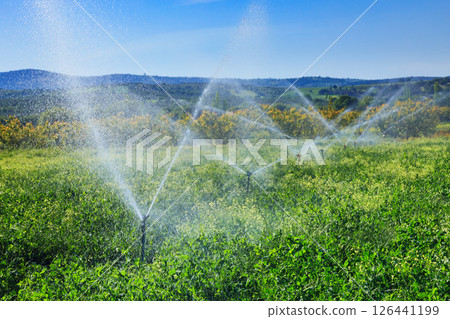 Irrigation system operating at agricultural field 126441199