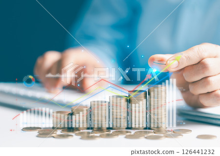 Investing wisely in growing economy helps businesses navigate inflation, ensuring financial stability and contributing to overall economic growth, reflected in upward trend of financial charts. 126441232