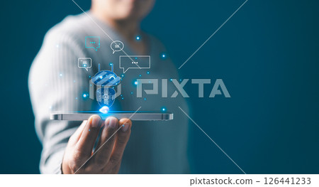 Digital education services enhanced by chatbot technology where intelligent assistants and robots in cyberspace provide real-time support and chat-based learning. service, education, digital, chatbot 126441233