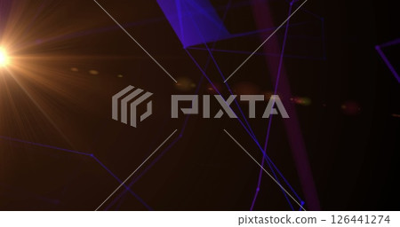 Abstract geometric shapes and lines image over dark background with light flares 126441274