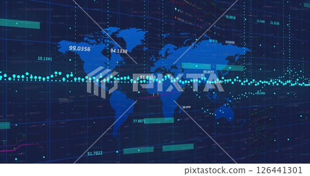 Image of data processing and diagrams over world map and stock market 126441301