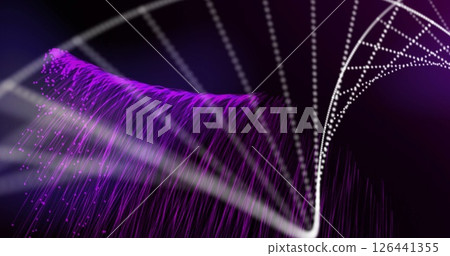Image of purple spots falling and dna strand on black background 126441355