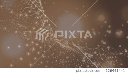 Image of glowing white particle network wave and bokeh light spots on dark background Image of glowing white particle network wave and bokeh light spots on dark background 126441441