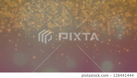 Image of glowing orange particles falling over blue bokeh lights spots on dark background Image of glowing orange particles falling over blue bokeh lights spots on dark background 126441444