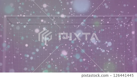 Image of glowing pink, blue and yellow light spots advancing on pink background Image of glowing pink, blue and yellow light spots advancing on pink background 126441445