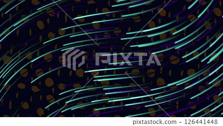 Image of glowing light spots and trails moving over black background 126441448