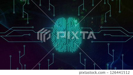 Image of digital data processing over computer circuit board and ai brain Image of digital data processing over computer circuit board and ai brain 126441512