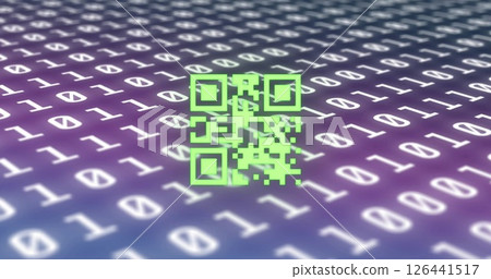 Image of qr code and binary coding digital data processing 126441517