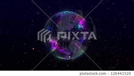 Image of network of connections with globe on black background Image of network of connections with globe on black background 126441520