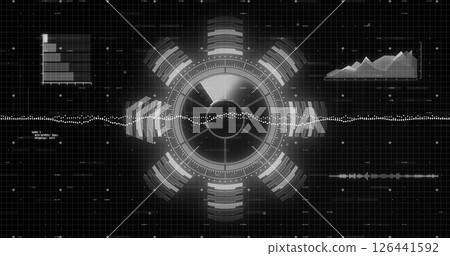 Image of data processing over scope scanning on black background 126441592