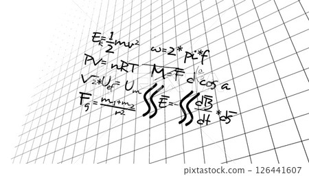 Image of mathematical data processing over white background 126441607