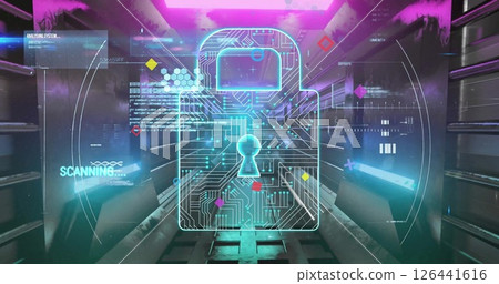Image of digital data processing over padlock icon 126441616