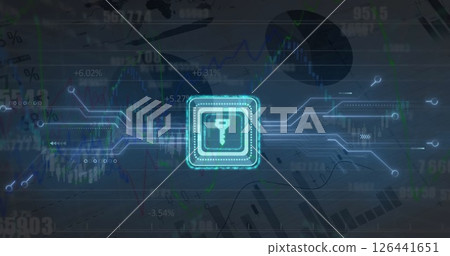 Image of key icon, digital data processing and circuit board over computer servers 126441651