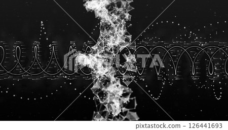 Image of dna strand and digital data processing with connections over black background 126441693