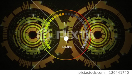 Image of speedometer moving over scopes scanning 126441740
