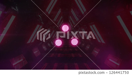 Image of light spots over digital tunnel on black background Image of light spots over digital tunnel on black background 126441750