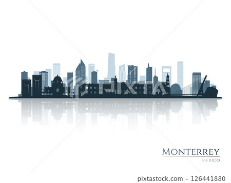 Monterrey skyline silhouette with reflection.  126441880
