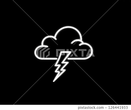 White Line Art Cloud and Lightning Bolt Icon 126441933
