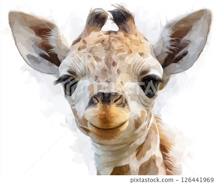 Adorable Baby Giraffe Portrait Watercolor Painting 126441969
