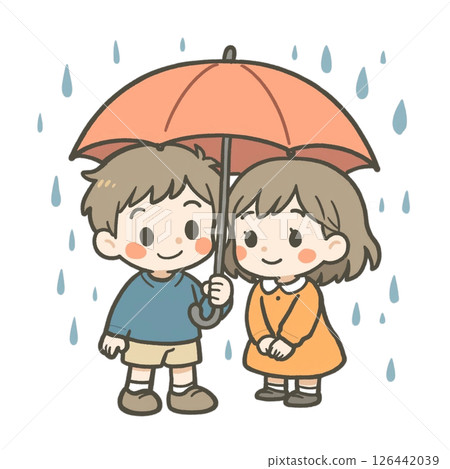 變形，一男一女共用一把傘的插圖，簡單，材料，文件創作，無背景，雨季 126442039