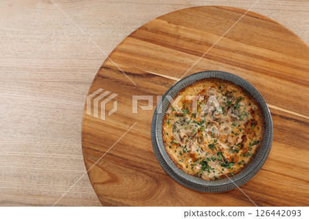 baked mushroom dish baked mushroom dish 126442093