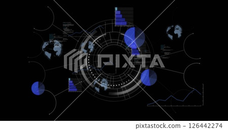 Image of data processing with scope scanning on black background Image of data processing with scope scanning on black background 126442274