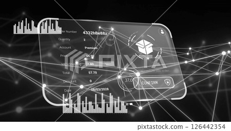 Image of data processing with icons over connections 126442354