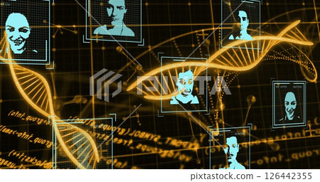 Image of data processing with people icons over dna strands Image of data processing with people icons over dna strands 126442355