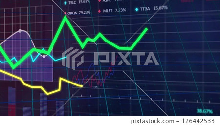 Stock market graph and data points image over financial trading chart 126442533