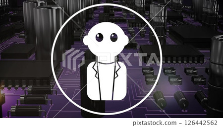 Image of digital data processing and ai chatbot icon over circuit board Image of digital data processing and ai chatbot icon over circuit board 126442562