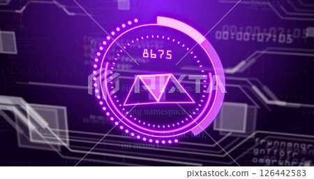 Image of digital data processing over scope on black background Image of digital data processing over scope on black background 126442583