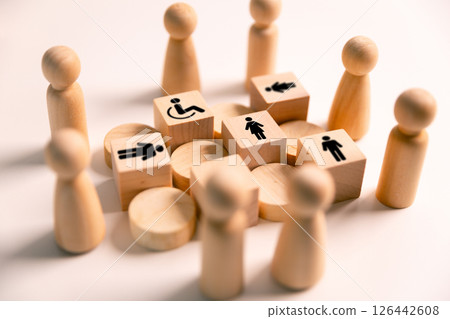Concept of inclusion and equity in employment ensures that people with disabilities are provided equal opportunities in diverse work environment, promoting both business success and health equality. 126442608