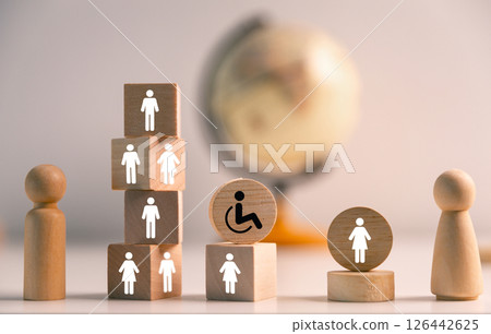 Concept of inclusion and equity in employment ensures that people with disabilities are provided equal opportunities in diverse work environment, promoting both business success and health equality. Concept of inclusion and equity in employment ensures that people with disabilities are provided equal opportunities in diverse work environment, promoting both business success and health equality. 126442625