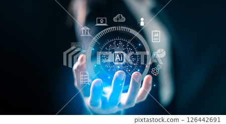 Cyberspace, businesses leverage AI technology, generative software to deploy virtual assistants chat with users, manage digital information efficiently. generative, business, cyberspace, technology. Cyberspace, businesses leverage AI technology, generative software to deploy virtual assistants chat with users, manage digital information efficiently. generative, business, cyberspace, technology. 126442691