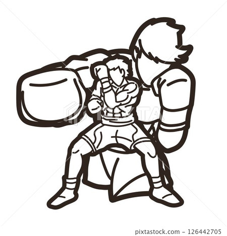 Boxer Mix Action Boxing Sport Cartoon Outline Graphic Vector 126442705
