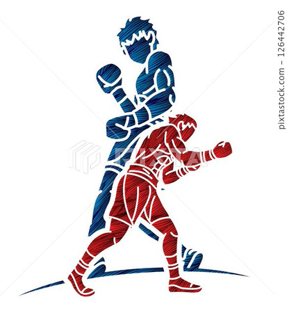 Boxer Mix Action Boxing Sport Cartoon Graphic Vector 126442706