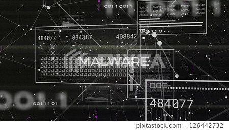 Malware detection and data analysis image over digital network background 126442732