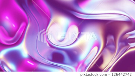 Abstract image with swirling, iridescent purple and pink liquid shapes 126442742
