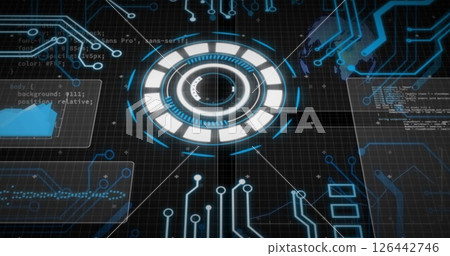 Image of data processing with scope scanning on black background Image of data processing with scope scanning on black background 126442746